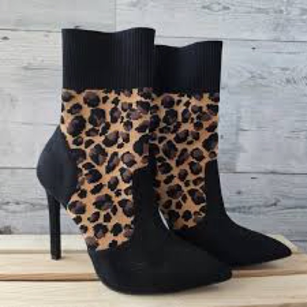 Call It Spring Vegan Leopard Cheetah Print Women's Ankle Boots High Heels - Picture 3 of 5